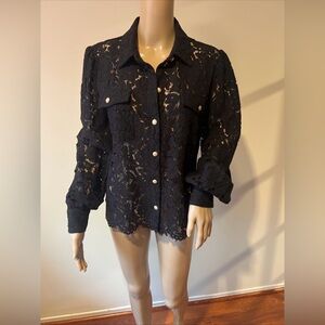Generation Love Black Lace Button-Down Blouse Size M